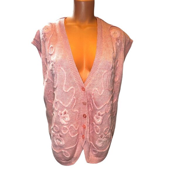 Vintage Alfred Dunner Sleeveless Cardigan Vest With Floral Embroidery - Picture 3 of 8